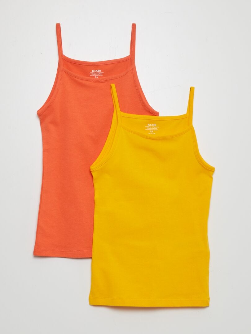 Conjunto de 2 camisetas sin mangas de color liso - AMARILLO