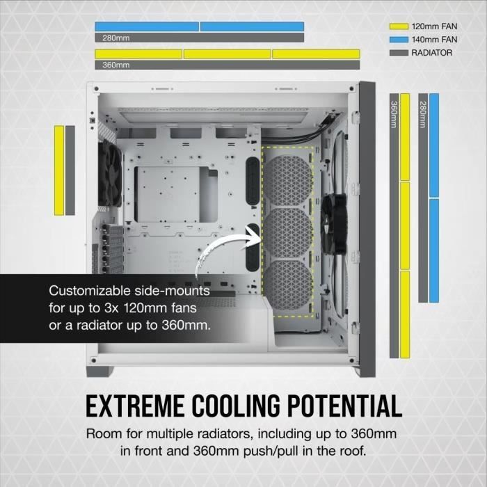 Boîtier PC - CORSAIR - CC-9011211-WW - ATX 5000D AIRFLOW - Moyen-tour en verre trempé - Blanc