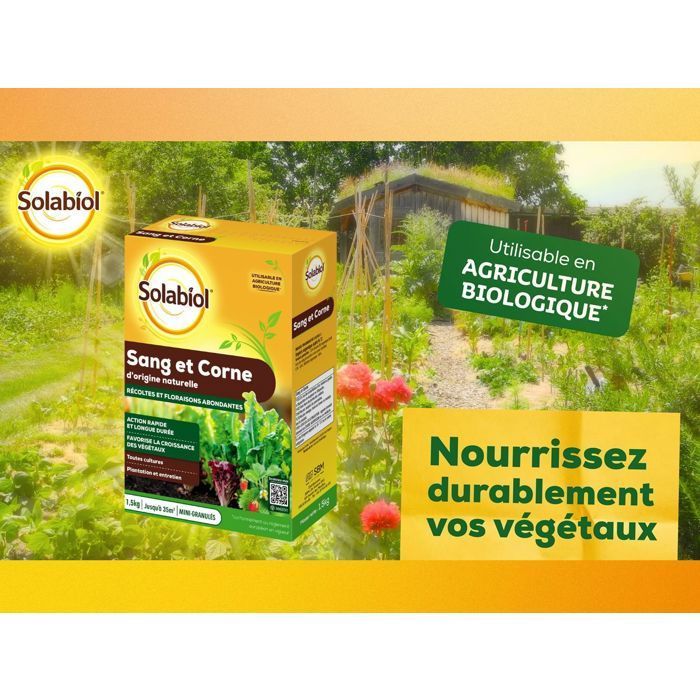 SOLABIOL Bloed- en Hoefmeststof - 1,5 kg - Tot 35 m² - Snelwerkend (bloed) & langdurig (hoef) - Gemakkelijk te verspreiden