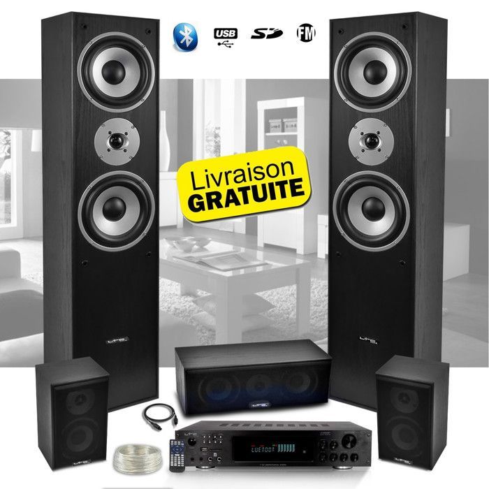 LTC E1004 Black 5-Speaker HiFi/Home Cinema System 850W + ATM8000 Karaoke Amplifier with USB/BT/FM / 4 x 75W + 3 x 20W