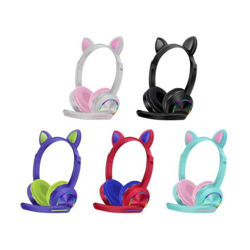 Écouteurs sans fil avec microphone intégré, lumière LED et oreilles de chat - Noir Smartek Akz-k23