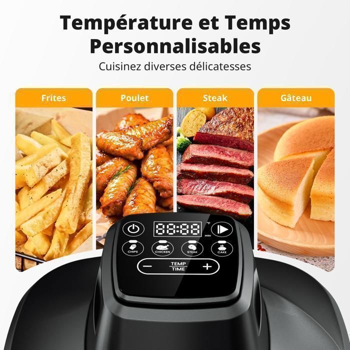 Freidora de aire AIRMSEN de 1500 W con vaso de cristal de 5,7 L (4,5 L + 1,2 L), cocción visible, cocina saludable, 4 programas, patatas fritas, pollo, color negro.
