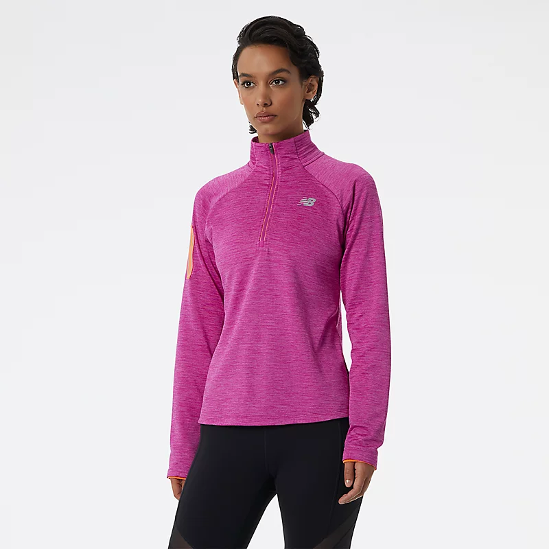 Hanorac cu fermoar pe jumătate pentru femei NB Heat Grid - MAGENTA POP HEATHER