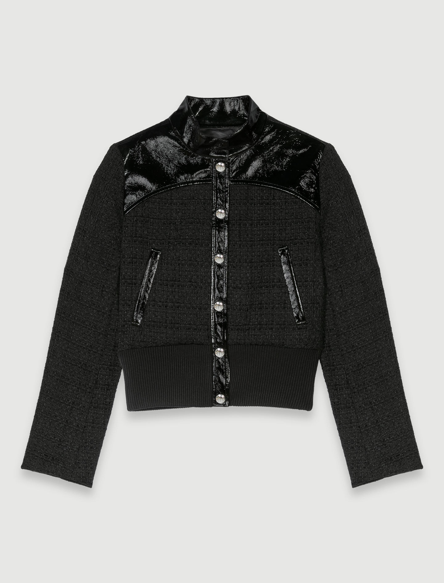 Tweed en vinyl jas - Zwart