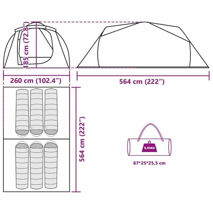 Tenda a tunnel familiare vidaXL per 6 persone, marrone, impermeabile, tenda da giardino, riparo per esterni, tenda da campeggio, riparo 4009576