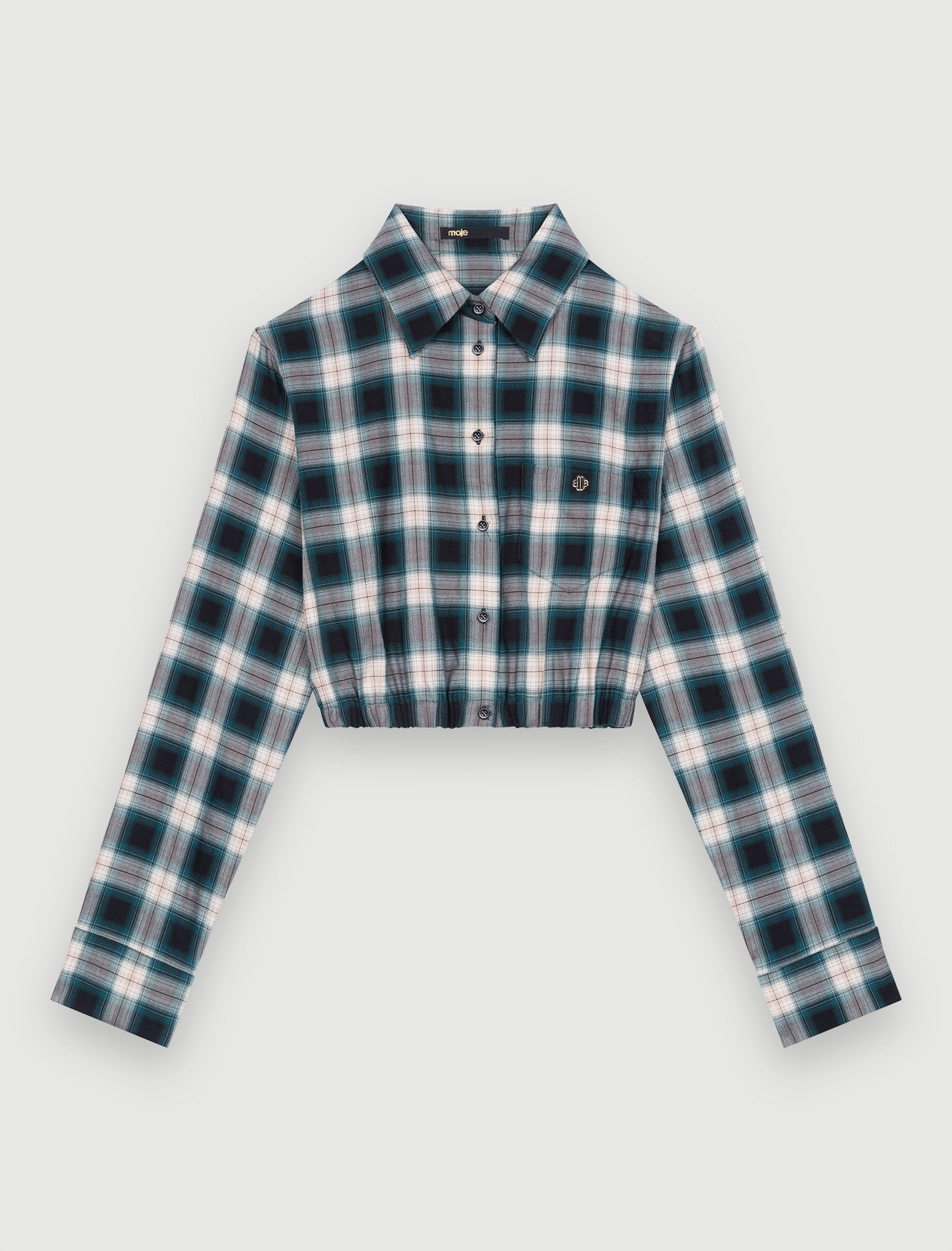 Korte katoenen blouse met ruitjespatroon - Groen