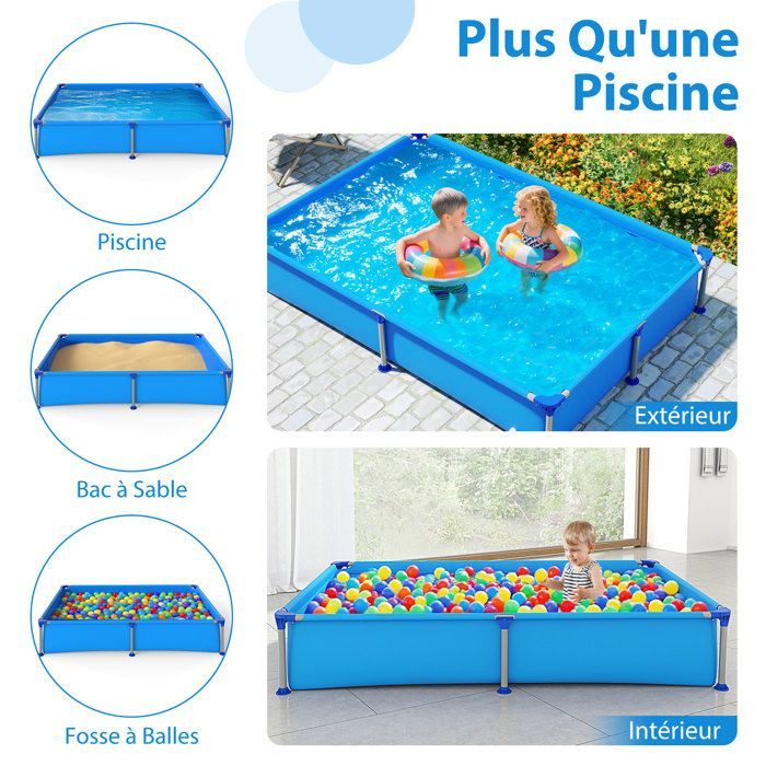 Rectangular Above Ground Pool - RELAX4LIFE - Coated Metal Frame - 3-Layer PVC Wall - Tool-Free Assembly - 228 x 159 x 42 cm