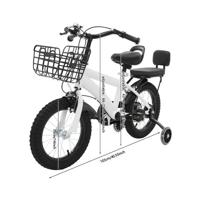 Bicicleta infantil para niños de 3 a 7 años, con altura regulable, ruedines de apoyo adicionales y cesta, apta para niños de 95 a 115 cm de altura.