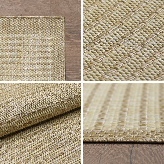 Tapis d'extérieur 200x290 cm Beige Tapis balcon cuisine et terrasse unicolore en tissage plat résistant aux intempéries