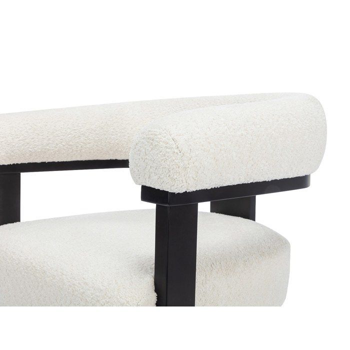 Silla con reposabrazos en tejido bouclé y madera de caucho negra - Blanca - LIVELIA