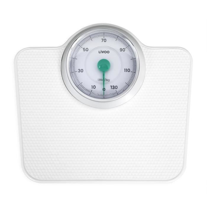 Pèse-personne mécanique rétro - LIVOO - DOM490 - Sans pile - Max 136 kg - Métal antidérapant - Blanc
