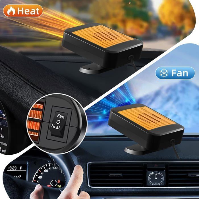 Calefactor portátil para coche de 12 V y 200 W. Desempañador de parabrisas giratorio de 360° con enchufe para encendedor de cigarrillos. Para SUV y autocaravanas.