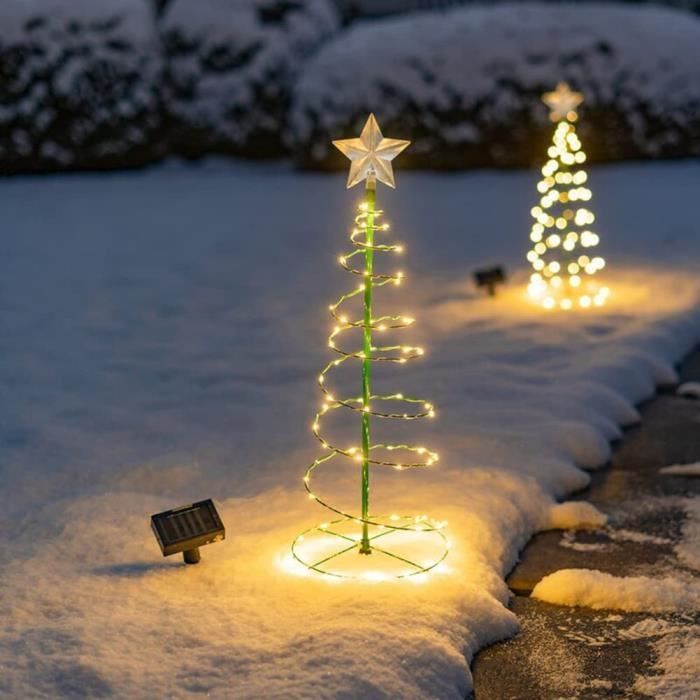Guirnalda de luces solares para exteriores, luces LED con remate de árbol de Navidad en espiral con forma de estrella, luz enchufable [L1890]