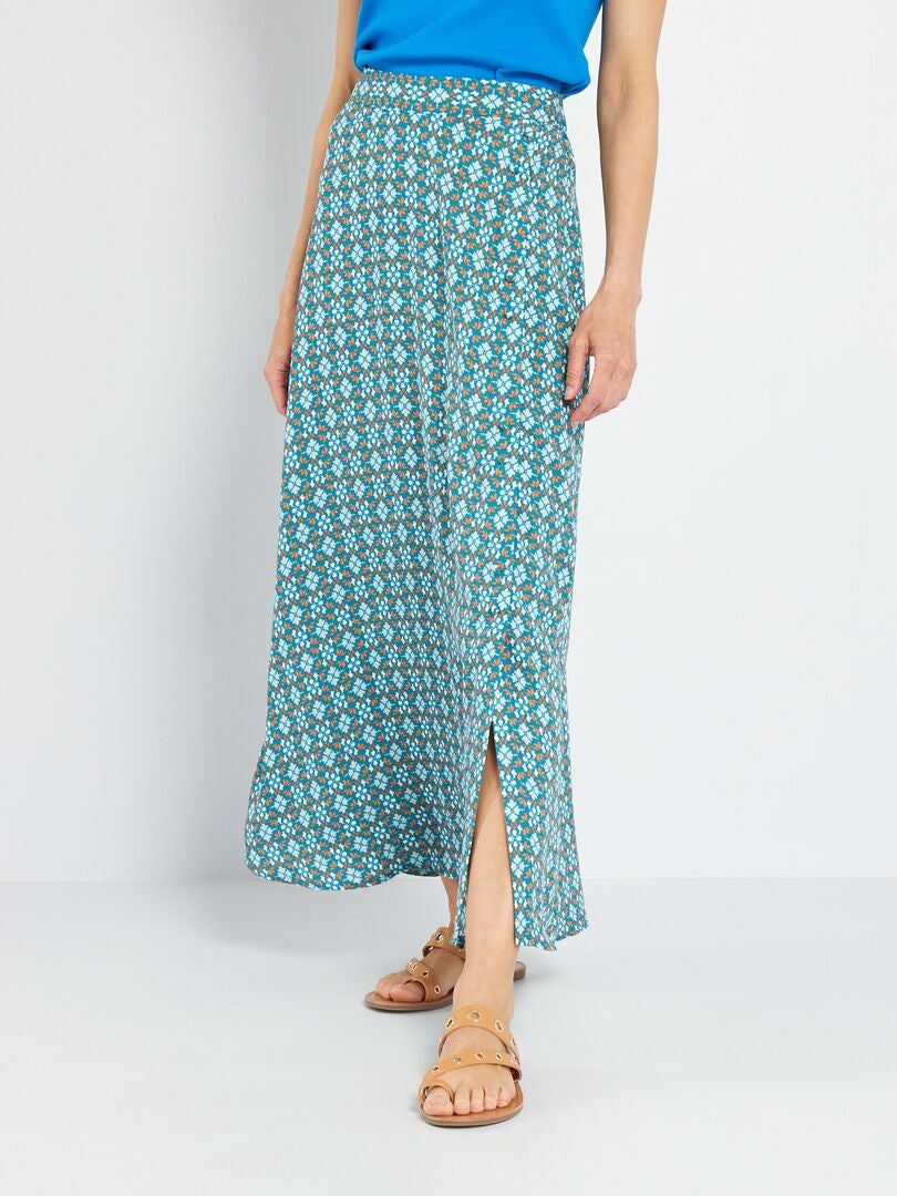 Falda midi de georgette - AZUL