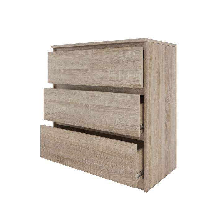 Commode - ASTER - 3 tiroirs - Style Scandinave - 70x40x77 cm - Finition aspect bois