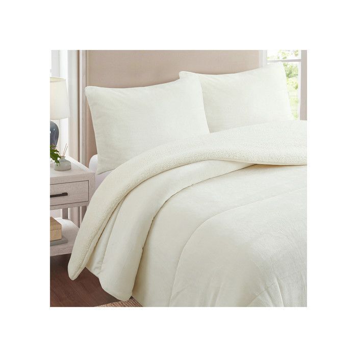 Edredón bicolor de microfibra beige con forro de sherpa, 240x260 cm, de Soleil d'ocre.