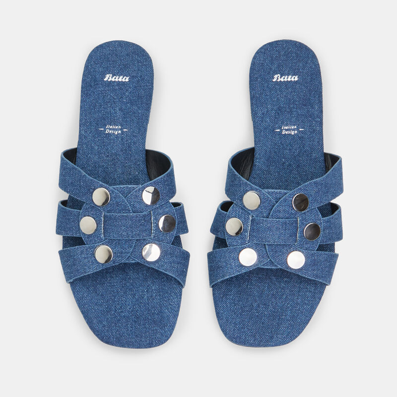 Platta mules i denim för kvinnor