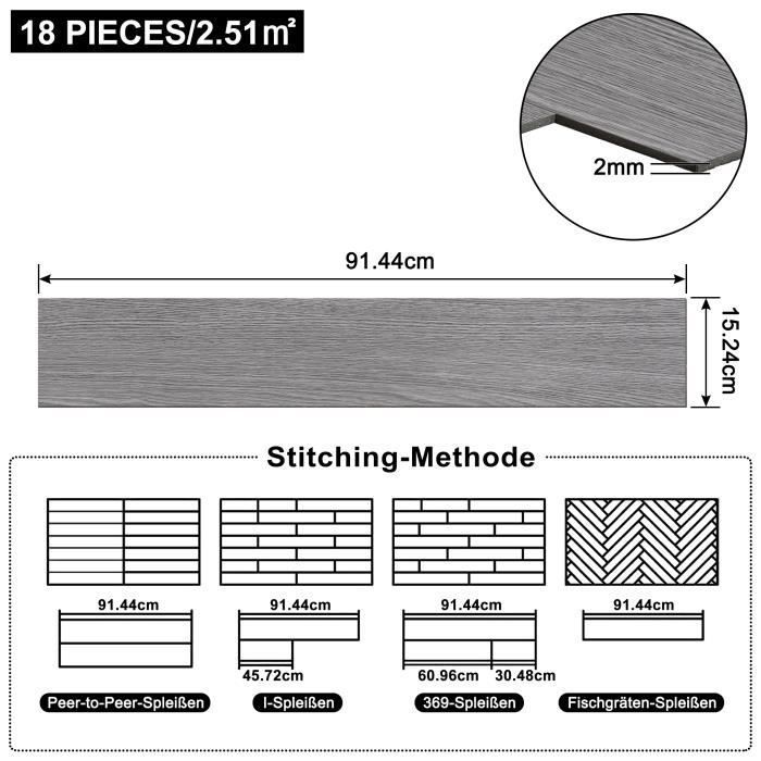 PVC flooring - AUFUN - Light Grey Oak - 18 Pieces - 2.51 m² - Anti-slip and Insulating