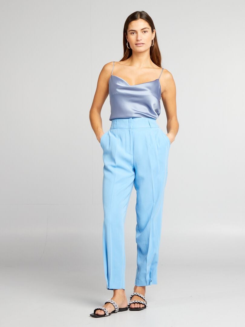 Rechte broek met hoge taille - BLAUW