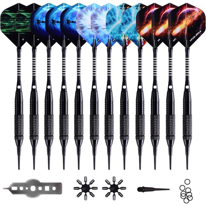 Plastic Tip Darts, 12 Darts with 24 Flights and 100 Tips, Soft Tip Dart Set for Dartboard