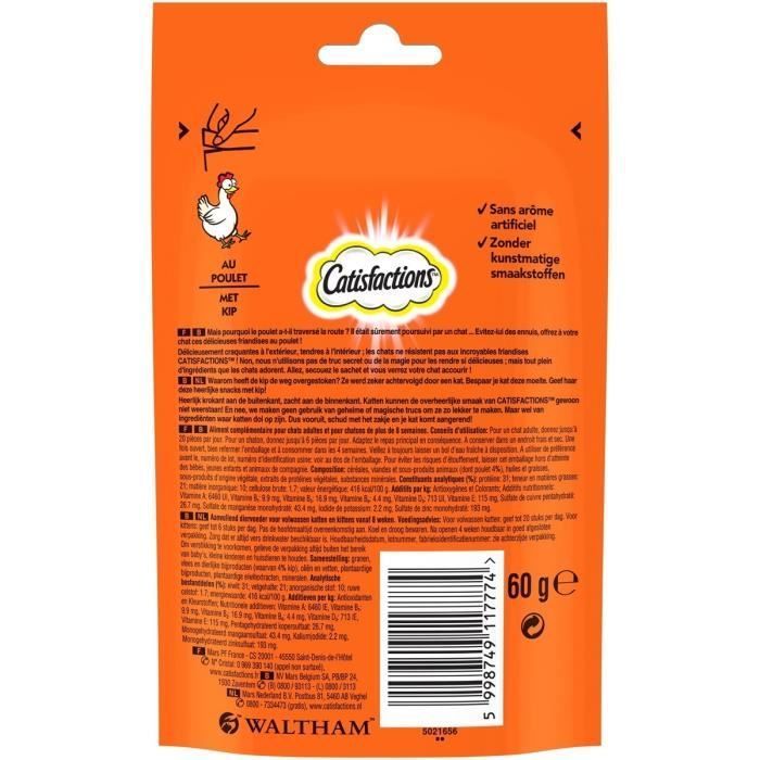 CATISFACTIONS Snack al pollo per gatti e gattini, confezione da 60 g