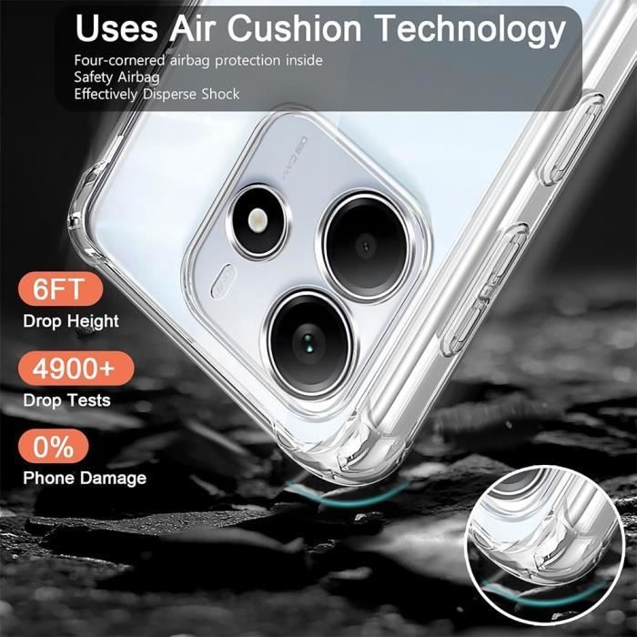 Capa para Xiaomi Redmi Note 14 5G (não compatível com 4G) à prova de choque em TPU transparente + 2 protetores de tela de vidro temperado