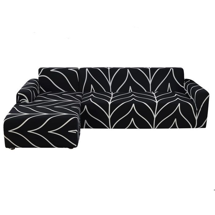 Stretch-Ecksofabezug 2+2 L schwarz gestreift