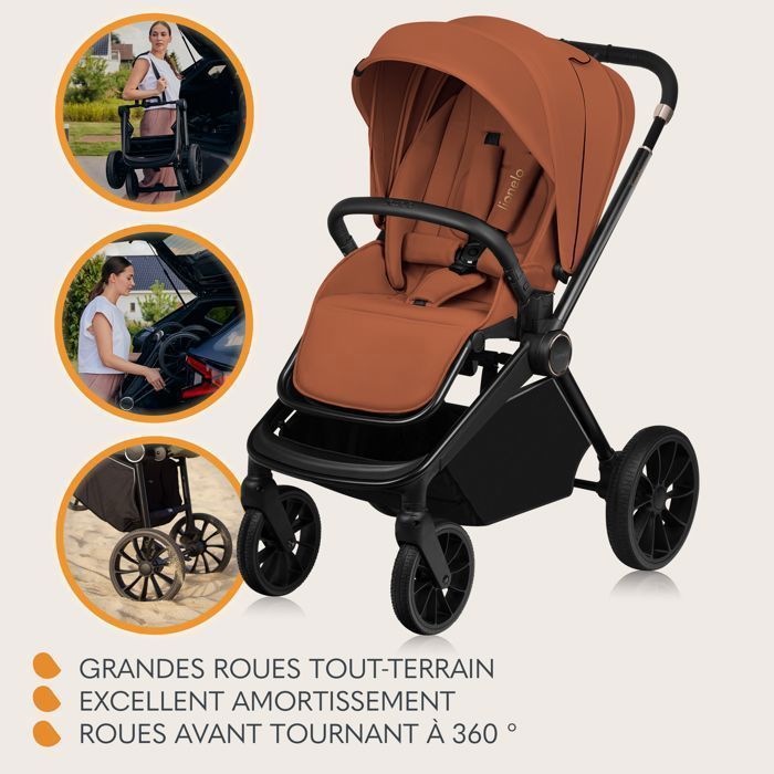 LIONELO Mika Plus 2-in-1 Travel System - Birth up to 22kg - Duo Stroller Pack, Carrycot and Accessories - Terracotta