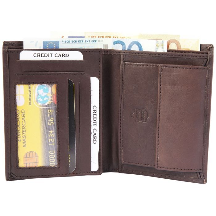 Portefeuille - EXCELLANC - Bahri - Cuir vache marron - 8 fentes cartes - Compact 12×9,5×2 cm