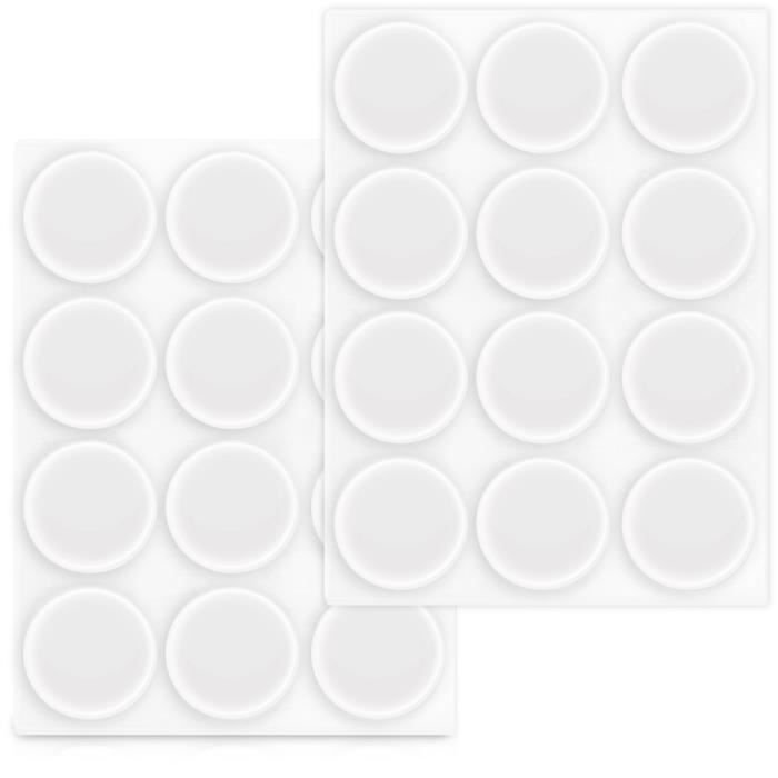 Navaris 24x tampon élastique en silicone - Autoadhésif en silicone pour les murs, armoires et le verre Ø 22mm - Kit de 24 butoirs ar