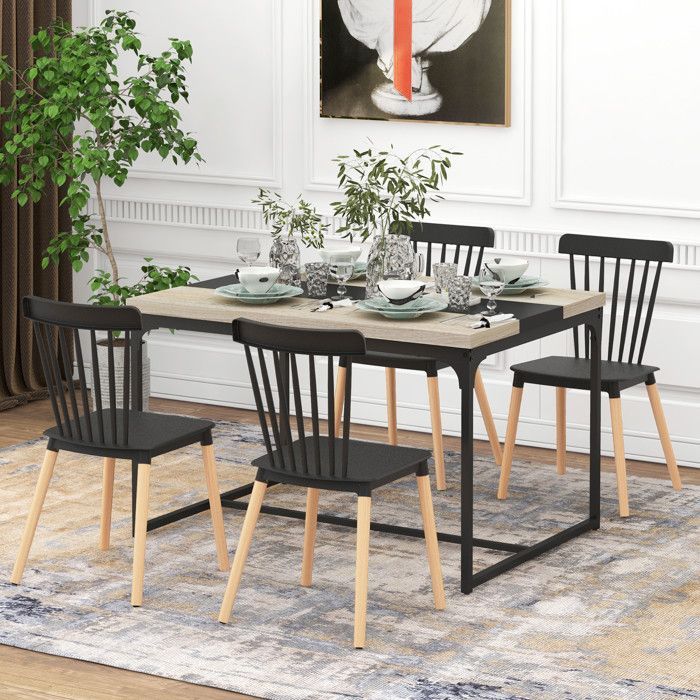 Juego de 4 sillas de comedor de estilo escandinavo con patas de madera de haya PP
