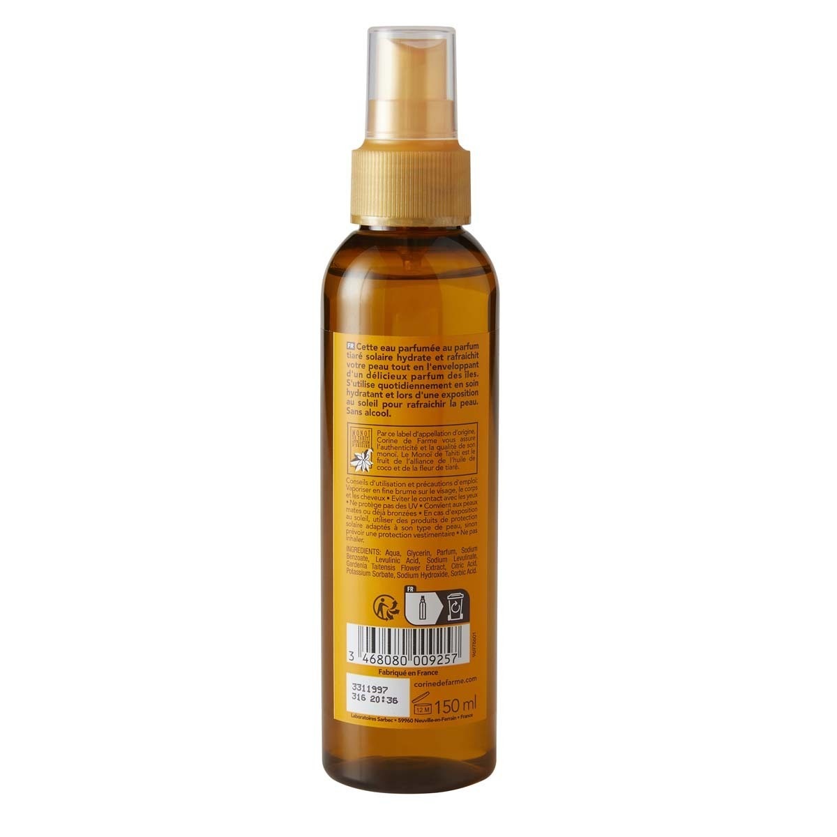 CORINE DE FARME Eau parfumée tiaré monoi