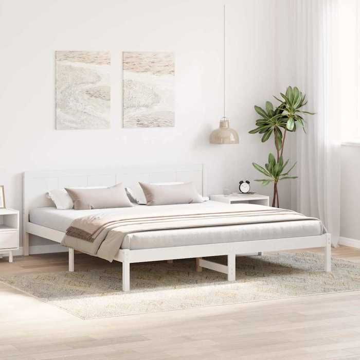 Cama doble CHIC para adultos - Estructura de cama blanca de 200 x 200 cm, madera maciza de pino #Sara33593
