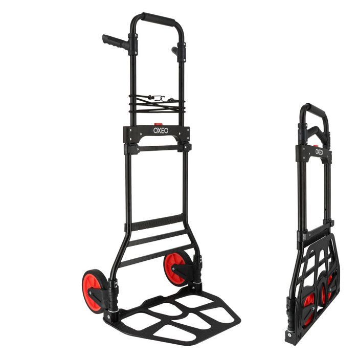 Carretilla plegable de 150 kg - Tubo de acero - Ruedas antipinchazos - Diseño compacto - Altura 115 cm - Plataforma de aluminio antideslizante de 35 x 29 cm