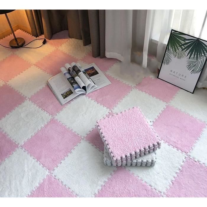 Alfombrilla de suelo de espuma afelpada entrelazada SURENHAP, 10 unidades, color rosa y blanco, para el cuidado de la primera infancia.