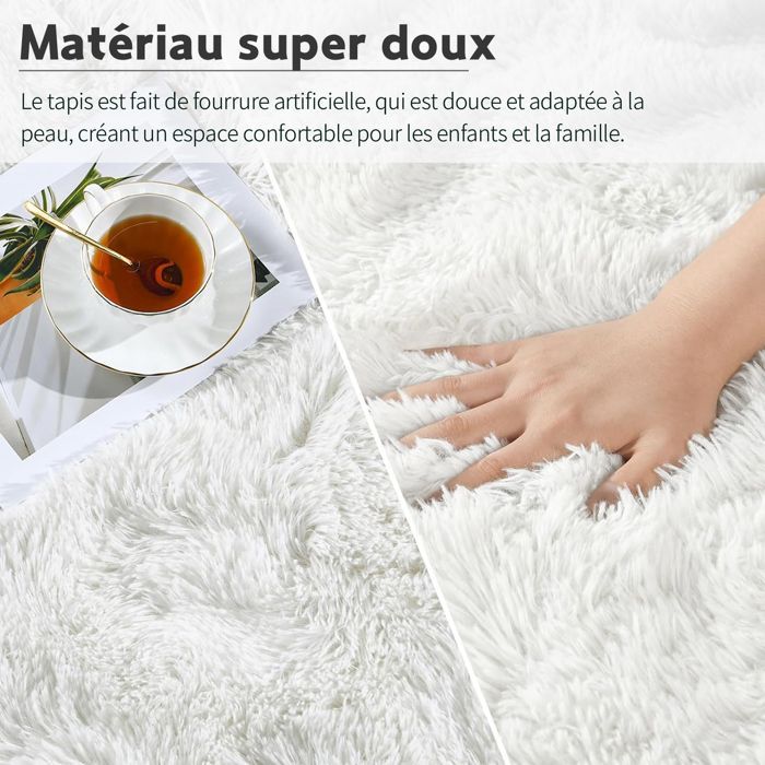 Tapis Salon , Frixovel Tapis Chambre 120x160CM , Dessous Antidérapant , Doux Moelleux , Blanc