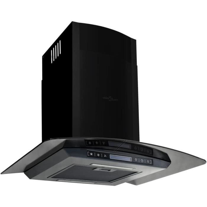 Veggmontert LCD-kjøkkenvifte i rustfritt stål 756 m³/t 60 cm svart dekorativ avtrekk [473]