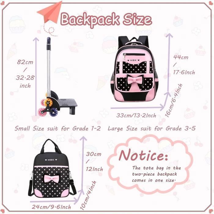 Mochila con ruedas para niñas con bolso de mano para la escuela y los viajes, color negro y rosa PZCC