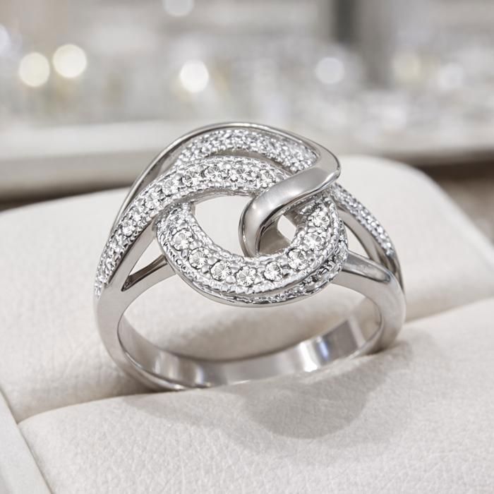 Bague Femme Argent 925 Rhodié – Design Entrelacé Serti d’Oxydes de Zirconium – Bijou Élégant et Moderne – Poinçonnée - Idée Cadeau