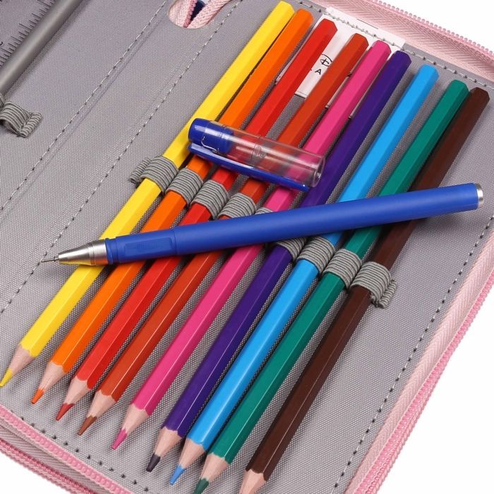 Estuche para lápices de dos compartimentos de DISNEY Stitch CON MATERIAL ESCOLAR para niñas - 32 artículos, 2 cremalleras