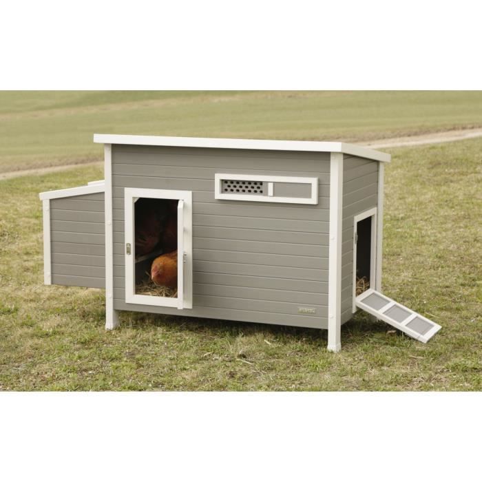 Gallinero Kerbl Barney (60% plástico, 40% madera) para 2-4 gallinas - 137x73x83 cm - Gris y blanco - 60% PVC, 40% madera