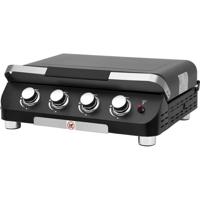COOKING BOX Plancha à gaz PALMA - 4 feux - 10kW - 69x51x35 cm - Surface de cuisson: 62x35 cm - Noir