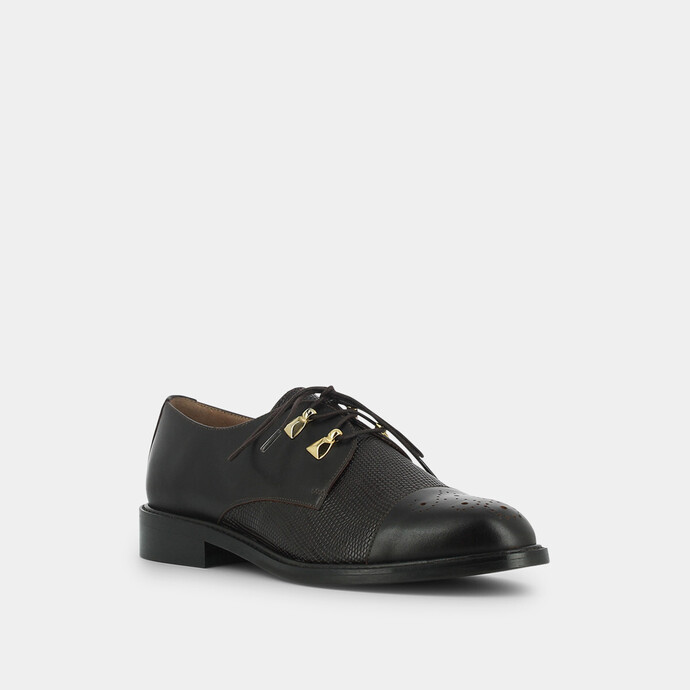 Derbies effet reptile  marron à détails dorés