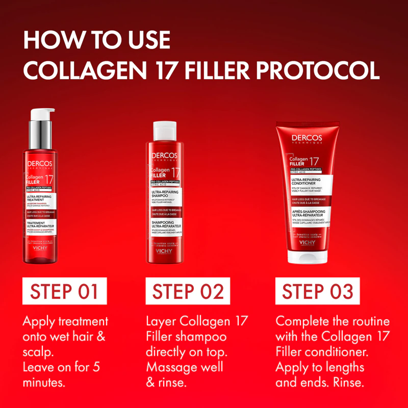 Shampoo Vichy Dercos Collagen Filler 17 de Regeneração Profunda Contra a Quebra Capilar