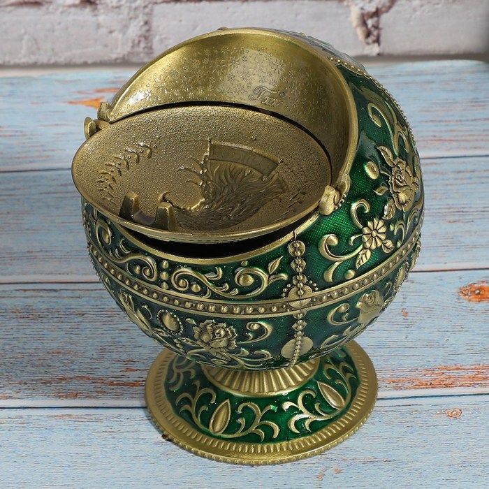 Cendrier rétro couvercle globe vert aigle alliage zinc accessoires fumeurs