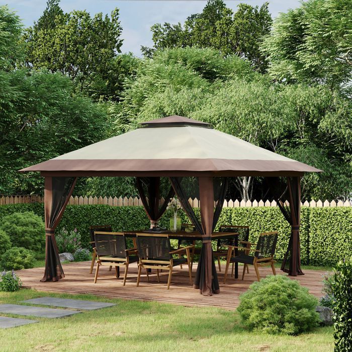Outsunny - Tonnelle de jardin - Polyester - 392x392x283cm - Beige