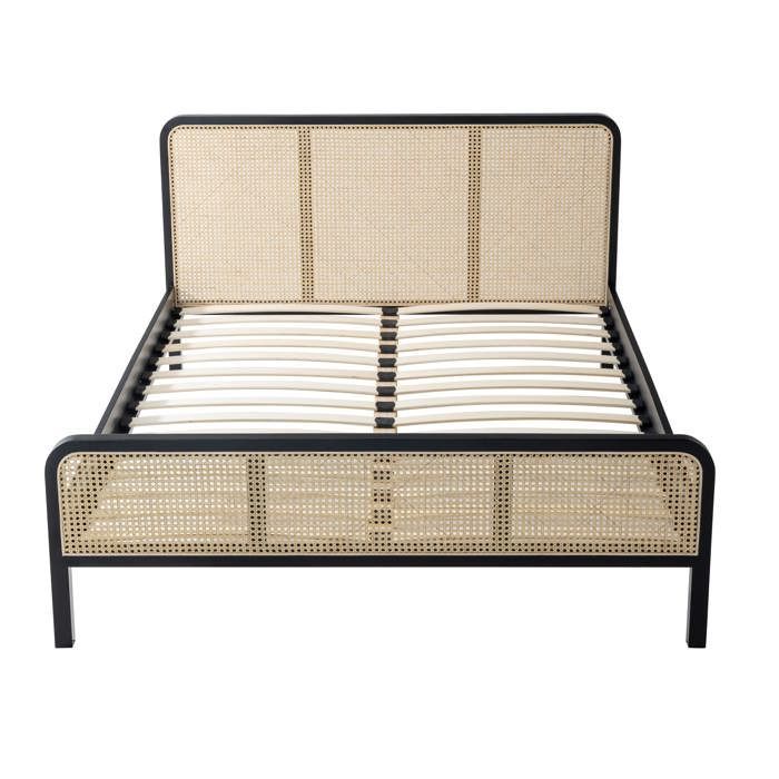 ANNA 160x200 Massief zwart grenenhouten volwassenenbed met echt rieten frame - LT17018 - Zwart - Terre de Nuit