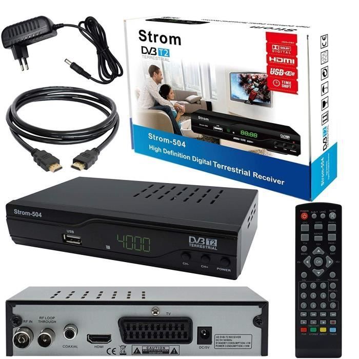 Strom 504 Full HD DVB-T2 Digital Terrestrial Receiver - HEVC264 Compatible - (HDMI, SCART, USB, Digital Plus) Black