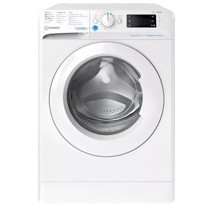 Front washing machine - INDESIT - BWE8127XWVFR - 8 kg - 1200 rpm - Push&Go Steam
