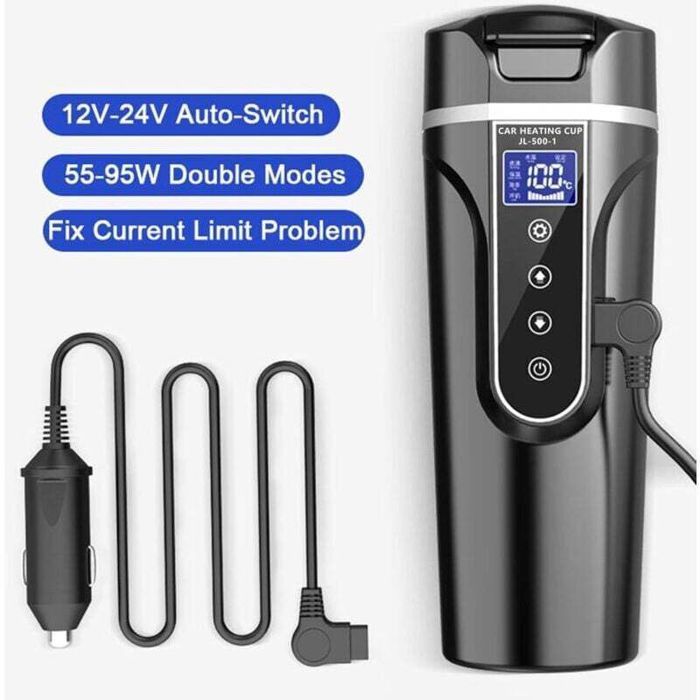 Bouilloire électrique de voiture - Virex® - 500 ml - 12V/24V - Acier inoxydable 304 - Température réglable 40-90°C